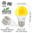 thumbnail image 2 of Simba Lighting LED Bug Non-Attracting A15 5W 40W Equivalent ETL Listed Bulbs 120V E26 Base Amber Warm Light 4-Pack, 2 of 10