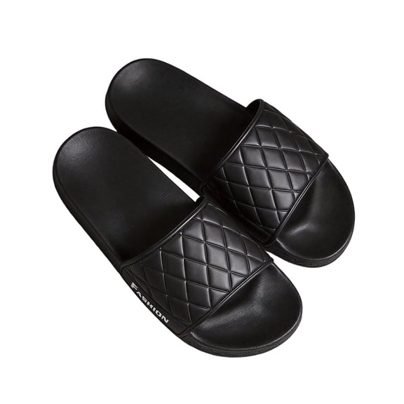 ZROVA Men's Quilted Slide Sandals - Soft Thick Sole, Indoor & Outdoor Comfort Slippers