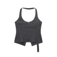 thumbnail image 5 of HH TRAF - Camiseta sin mangas de verano para mujer, estilo halter, sin espalda, ajustada, lisa, sin mangas, sexy, con cremallera, informal, 5 of 5