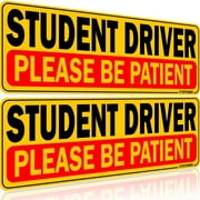 TOTOMO Student Driver Magnet for Car - 10"x3.5" Magnetic Reflective Vehicle Safety Sign for New Rookie Learner Drivers Removable Bumper Sticker Please Be Patient (2 Pack)