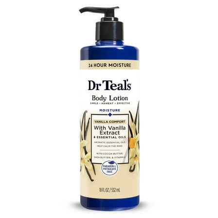 Dr Teal's 24 Hour Moisture Body Lotion, Vanilla Comfort, 18 fl oz