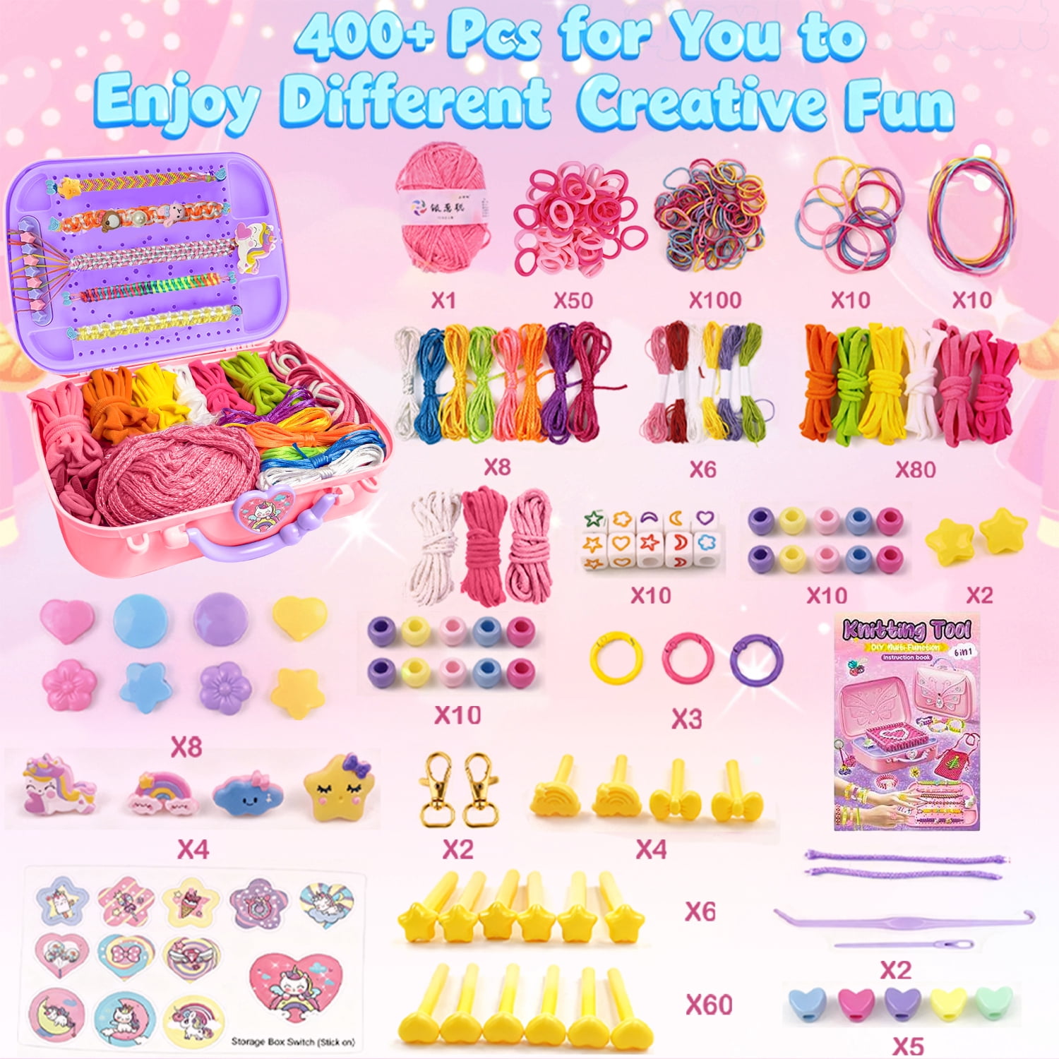 LINXUXIE 6-in-1 Weaving Loom,  DIY Arts, Friendship Bracelet Kit and Crafts Sets for Bracelet & Potholder & Bag, Birthday Gifts for 6-12 Years Old