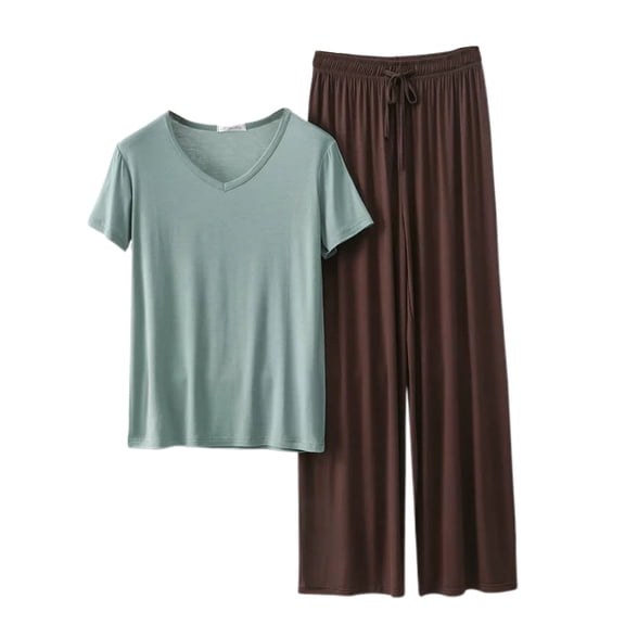 SJLDQY Womens Linen Pajamas Set Button Down Long Sleeve Shirts and Wide Leg Pants Loungewear Sets for Women Solid Color 2 Piece Comfy Nightwear
