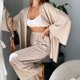 thumbnail image 3 of Cárdigan Conjunto de pantalón de 2 piezas de lino y algodón de cintura alta y manga larga para uso diario (Caqui L) Ygjytge Caqui T L para Mujer, 3 of 5
