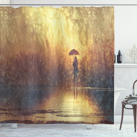 Ambesonne Modern Shower Curtain, Woman Under the Rain, 69"Wx84"L, Pale Caramel Yellow