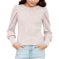 thumbnail image 6 of Yourumao Girls Ribbed Knit Tops for 5-14 Years Cute Puffed Long Sleeve Shirts Stretch Long Sleeve Blouses Solid Spring Tees, 6 of 9