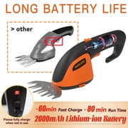 GARCARE Cordless Grass Shears & Hedge Trimmer 2 in 1, 2.0 Ah Built-in Rechargeable Battery & Type-C Charging