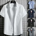 thumbnail image 3 of Men Solid Color Shirt Short Sleeve Button Up Top Cardigan Blouse Lapel Neck Top, 3 of 11