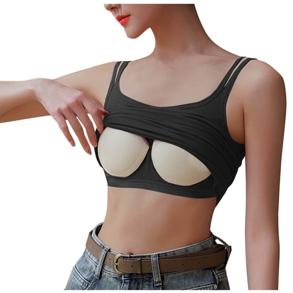 Padded Tank Tops For Women Sevevn Fashion Women's Summer Casual Solid Color Strap U-shaped Camisoles Bra Tank Tops For Women