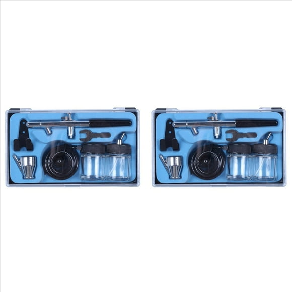 2X Doble Accion Alimentacion por Sifon 0.35mm Kit de Aerografo Herramienta de Espray Cepillo de Aire para Maquillaje Pintura del Arte una Traquea con Gafas Dobles