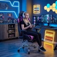 thumbnail image 4 of edx Ergonomic Video Gaming Chair High Back Office Chair with Lumbar Support and Adjustable Armrests Footrest Swivel Racing Chair, Black Purple, 4 of 9