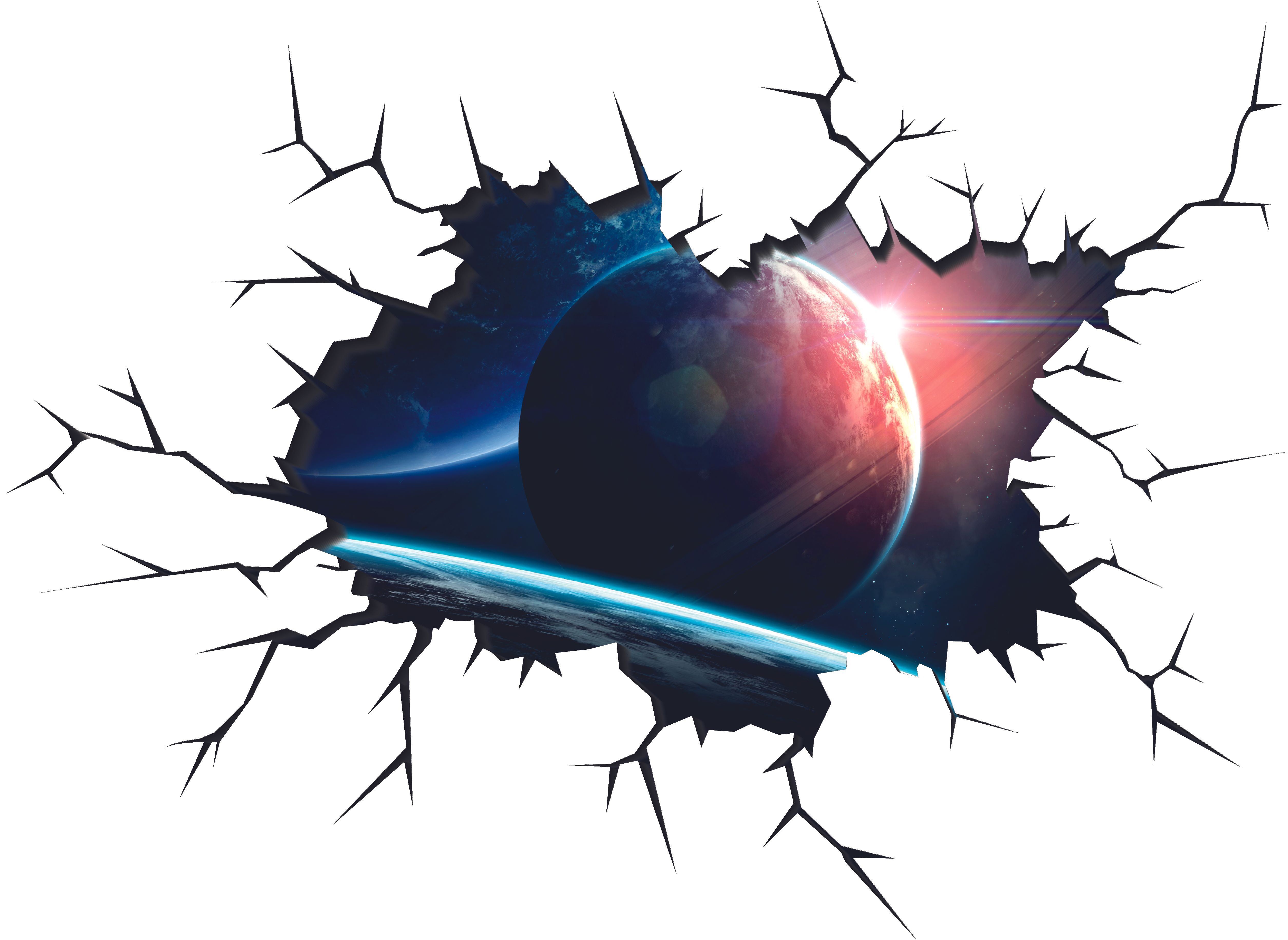 Vinyl Home Art Decor Broken Wall Outer Space View Design Wall Decal