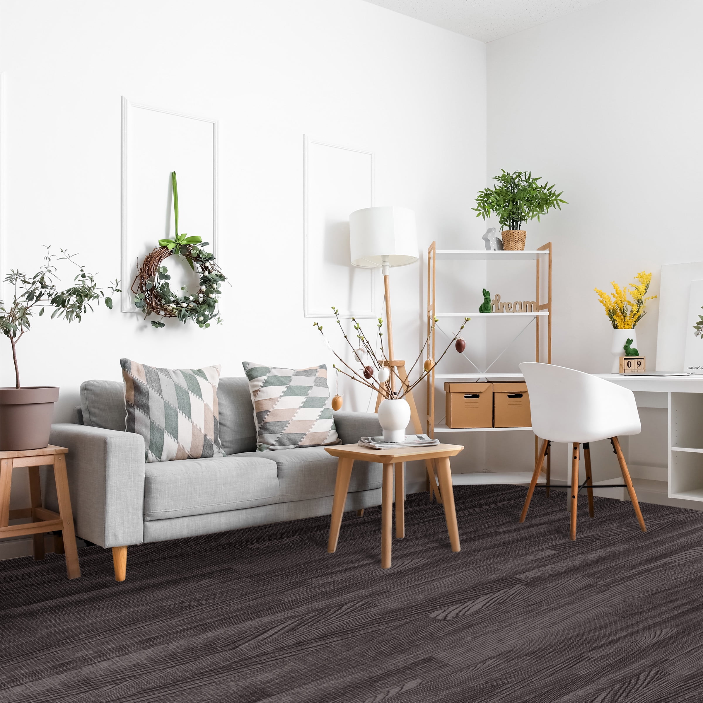 Sorbus Waterproof Wood Grain Foam Floor Tiles, 16 Tiles, 64 Sq Ft, Interlocking, Black Carbon
