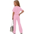 thumbnail image 5 of Girls Clothing Set Teen 2 Piece Outfits Round Neck Oversized Short Sleeve Tops Flare Pants Sets School Loose Pink 7-8 Years, 5 of 6
