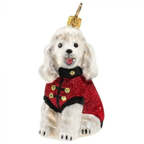 White Poodle in Peacoat Polish Glass Christmas Ornament
