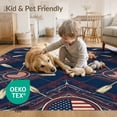 thumbnail image 4 of ODIKA 6'x9' Washable Area Rug Easy Care, Non-Shedding, Fish Bass Motif Distressed Badge Border Stars Vintage Fishing Refined Structured for Queen Size Bedroom Under Bed Master Suite, 4 of 7