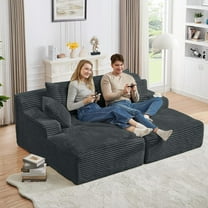 AENKYO Compressible Double Chaise Lounge Sectional Couch - Fluffy Upholstered 2-Seater Loveseat for Living Room, Bedroom, No Assembly Required, Dark Gray