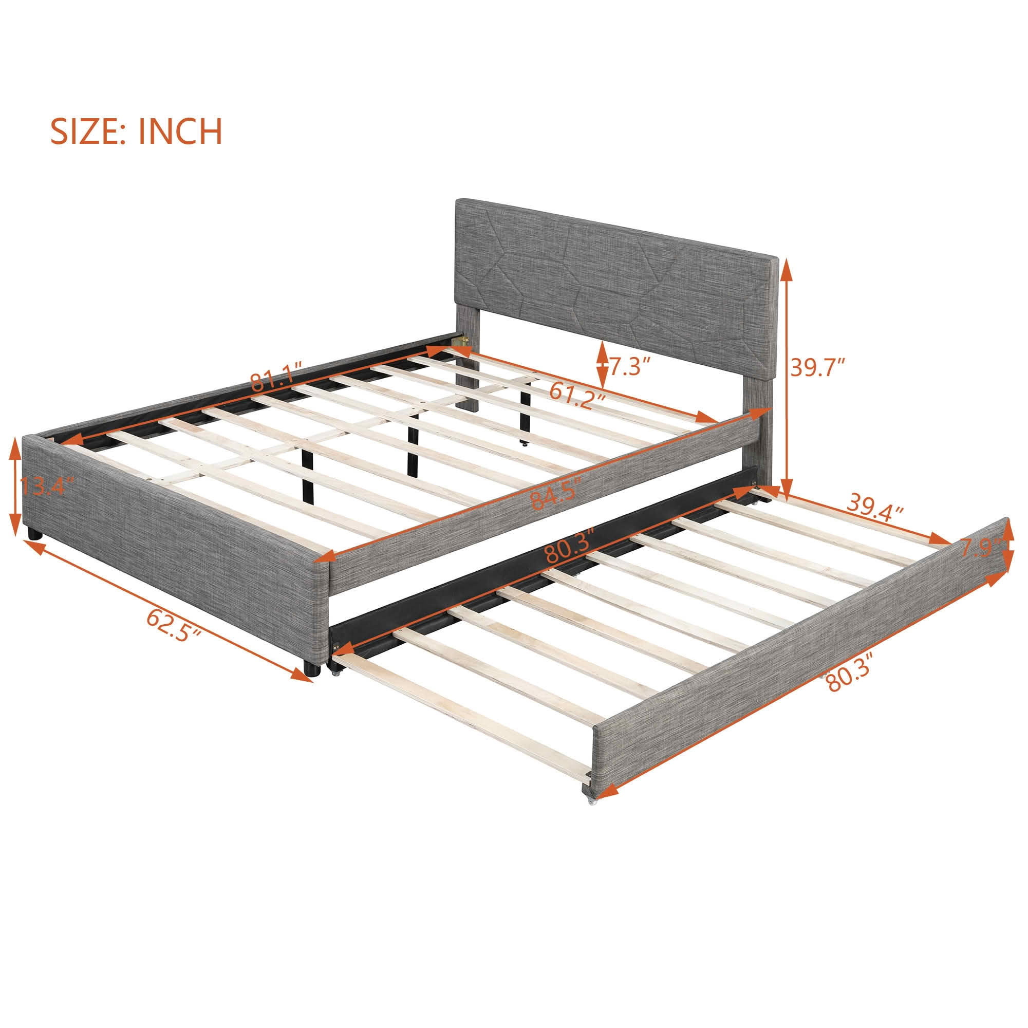 MAYEERTY Brick Pattern Upholstered Platform Bed with Twin XL Trundle, No Box Spring Needed