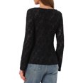 thumbnail image 3 of INSPIRE CHIC Jacquard Blouse for Women's Boat Neck Long Sleeve Fall Sheer Knit Top S Black, 3 of 5