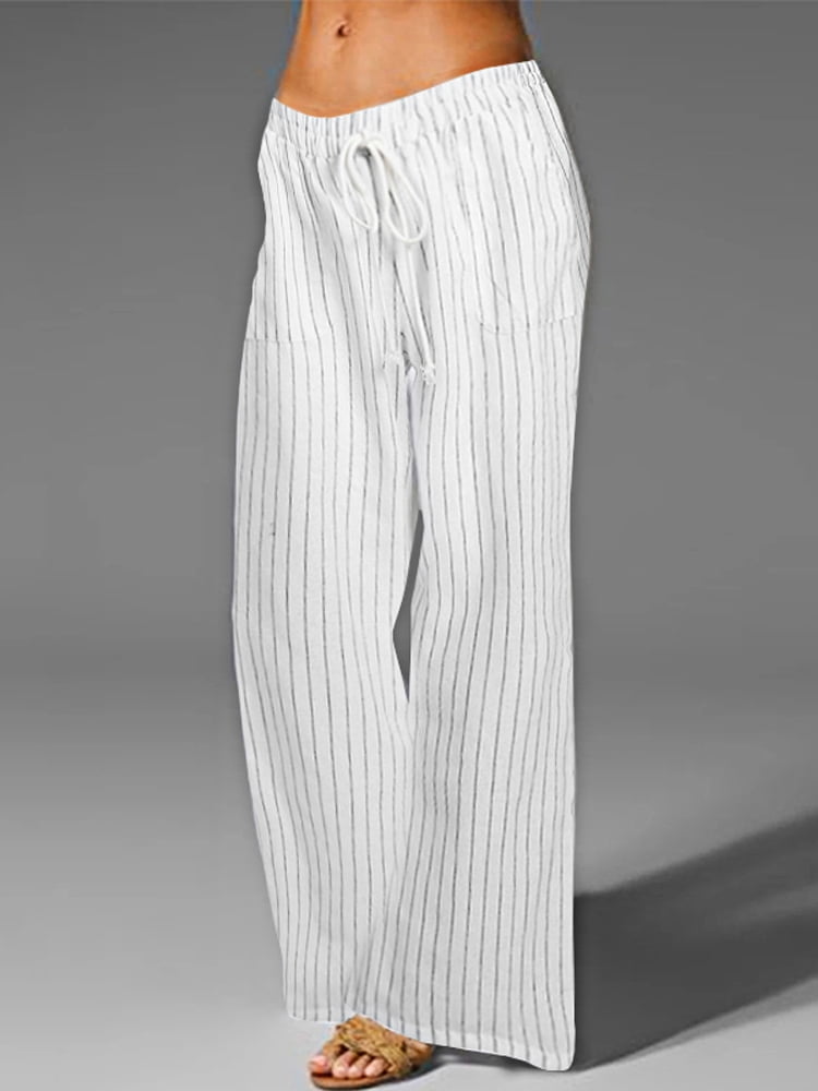 straight leg striped trousers