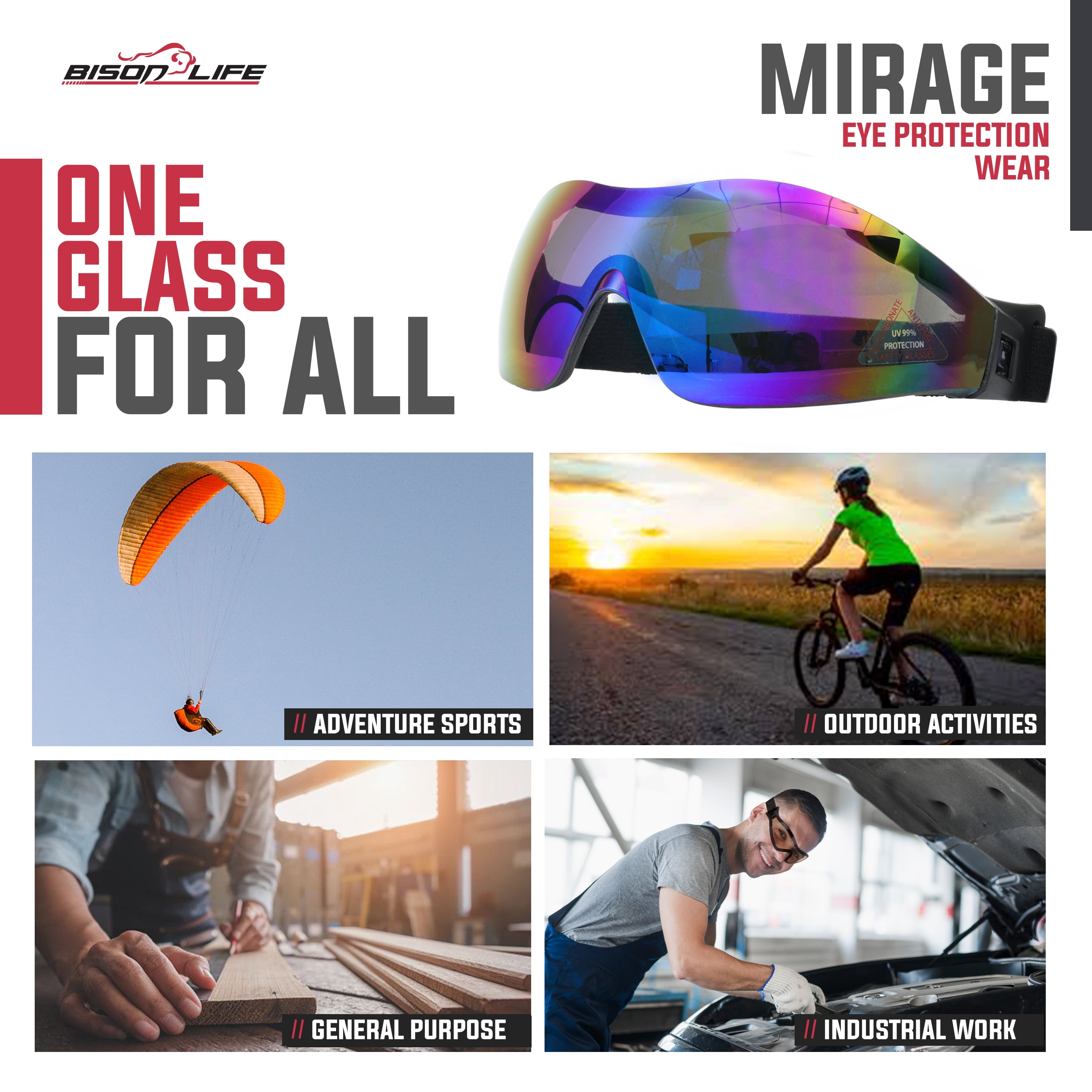 Safe Handler Mirage Blue Mirror Safety Goggles, ANSI Z87.1 Anti-Scratch, UV Protection (Pack of 1)
