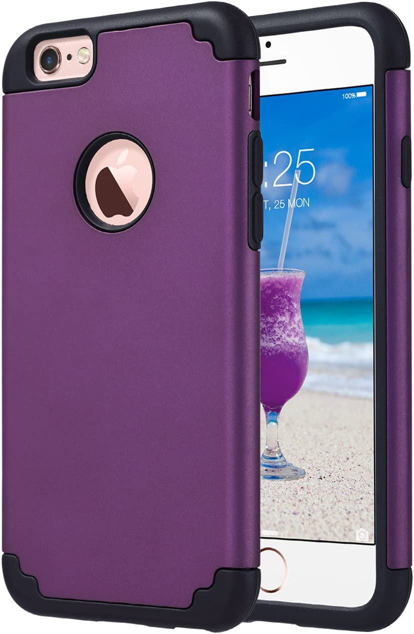 ULAK iPhone 6 Case, iPhone 6S Case, Slim Dual Layer Shockproof Bumper Phone Case for Apple iPhone 6 / 6s for Girls Women, Dark Purple Black - image 1 of 7