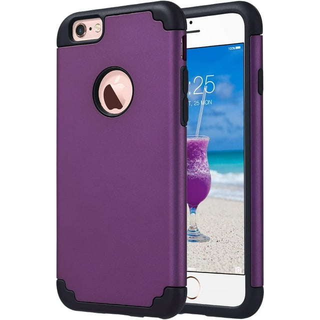 ULAK iPhone 6 Case, iPhone 6S Case, Slim Dual Layer Shockproof Bumper Phone Case for Apple iPhone 6 / 6s for Girls Women, Dark Purple Black