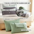 thumbnail image 7 of Queen Comforter Set Sage Green - 7 Pieces Green Striped Bed in a Bag, 7 of 7