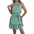 thumbnail image 2 of Gamivast Cocktail Dress for Women Halter Neck Sleeveless Mini Dress With Belt Ruffle Hem High Waist Party Attire Elegant Classy Evening Event Outfits, 2 of 8