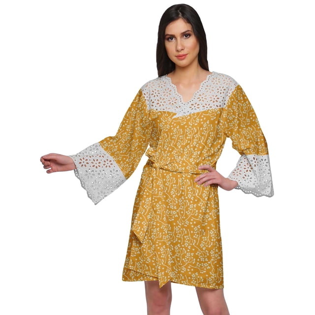 Moomaya Cotton Robe Plus Size Women Dressing Gown Printed Nightwear With Lace
