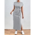 thumbnail image 3 of Sexy Dance Women's Summer Striped Short Sleeve T Shirt Dress Casual Tie Waist Bech Long Sundress Ladies Office T Shirt Dresses grey XL, 3 of 8