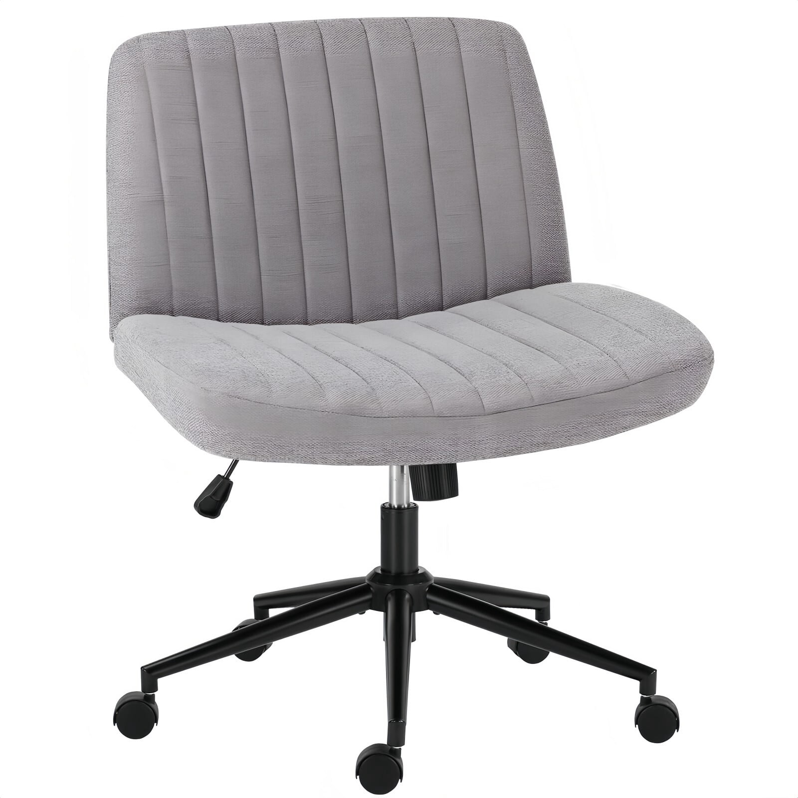 Kelno Armless Criss Cross Office Chair with Wheels 300lb Capacity Wide Seat Cross Legged Desk Chair Height Adjustable Swivel Vanity Chair, Gray Linen