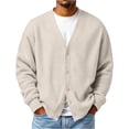 thumbnail image 4 of GSPCLAM Mens Cardigan Sweaters Button Down Waffle Relaxed Sweater Winter Solid Color Long Sleeve Casual Sweater Beige M, 4 of 5