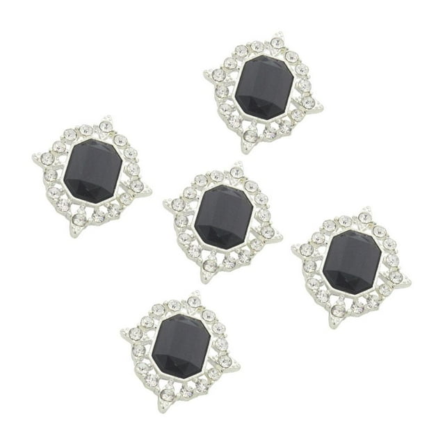 simhoa 5 Pieces Acrylic Rhinestone Buttons Flat Back for DIY Crafts Black
