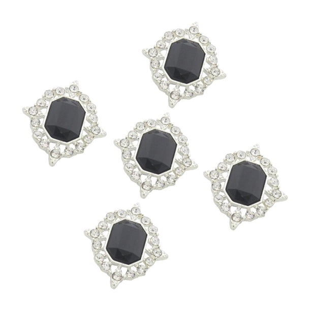 5 Piezas Acrílico Rhinestone Botones Espalda Plana para Artesanías de Bricolaje Negro