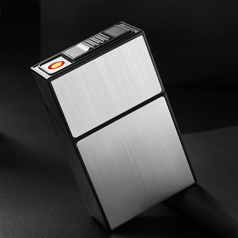 luxury cigarette case with lighter Clearance!Cigarette Case with Lighter,King Size 20pcs Cigarettes 1 Pack  Rechargeable Flameless Windproof Electric Lighter Makeup Mirror, Gift  Package,Silver