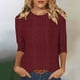 thumbnail image 2 of Camisa gris para mujer,Blusa informal de punto con cuello redondo y mangas 3/4 para mujer, color liso, de imitación de tela, para uso diario y en casa, sopatenor, 2 of 8
