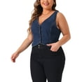 thumbnail image 4 of Agnes Orinda Women's Plus Size Denim Vest Sleeveless V Neck Button Down Casual Jean Waistcoat Jacket 2X Dark Blue, 4 of 6