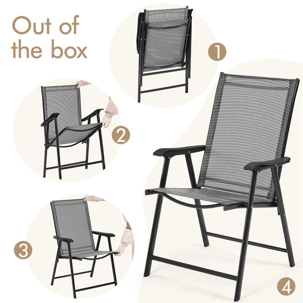 Alden Design Set of 2 Outdoor Texteline Folding Dining Chairs with Backrest, Gray