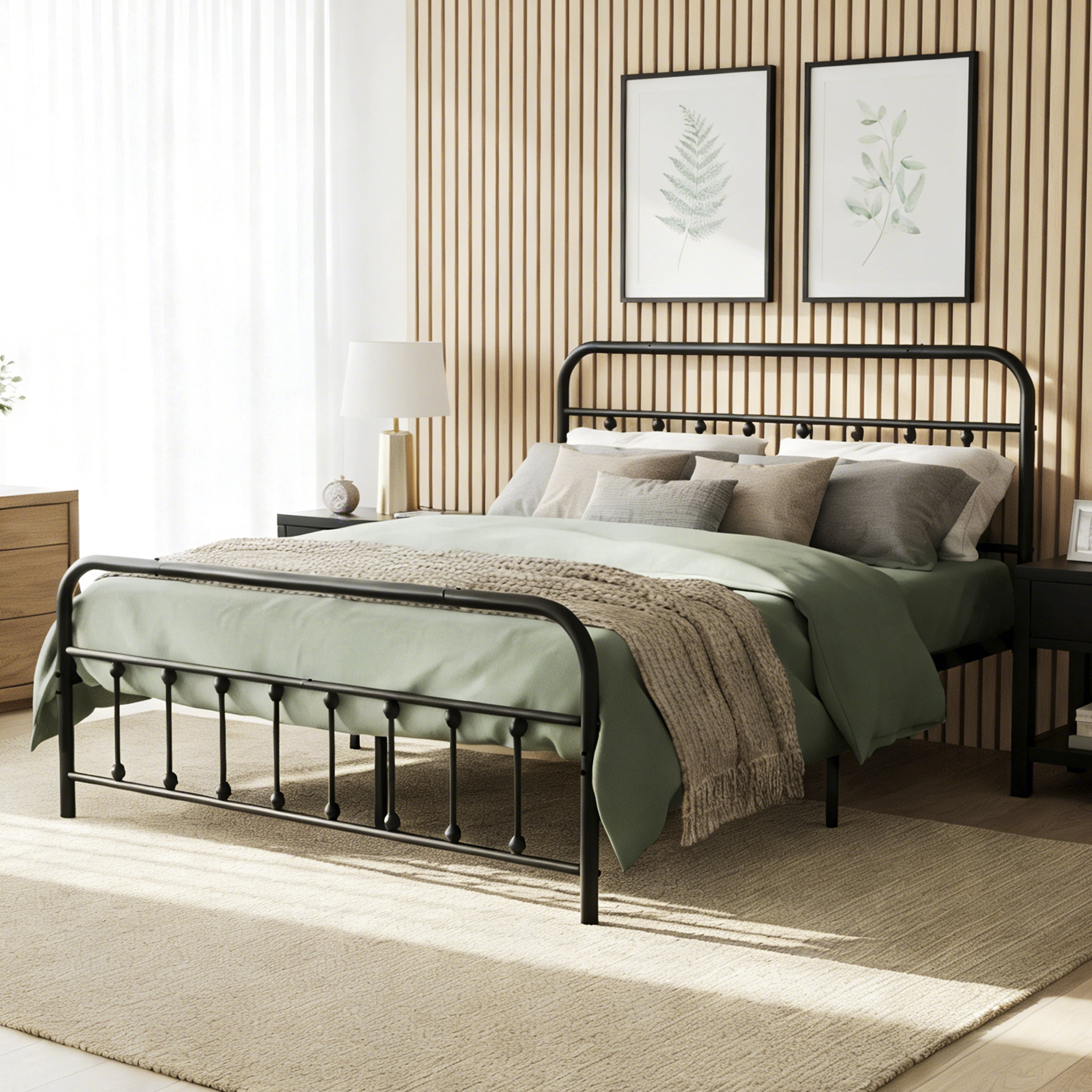 Gewnee Full Size Metal Bed Frame, All‑Metal Build, Sturdy Slats with Center Support Legs, No Box Spring Needed, Under‑Bed Storage, for Bedroom, Guest Room, Dorm & Apartment, Black