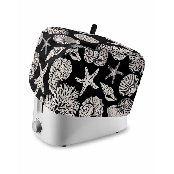 Toaster Cover 4 Slice Shell Starfish Toaster Oven Cover with Pockets Black Coastal Coral Conch Dustproof Bakeware Protector Small Kitchen Appliance Dust Covers and Fingerprint Protection
