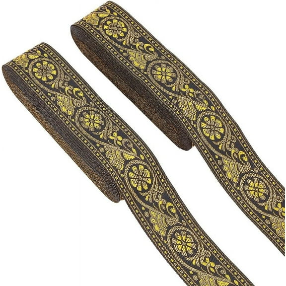 2 Rolls 7.6 Yards 1.3inch Fabric Embroidered Trim Vintage Jacquard Ribbon Floral Sewing Woven for Sewing Crafts Making Yellow Material Polyester