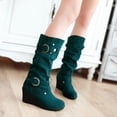 thumbnail image 4 of Mepaouo Women's Knee High Boots Wedge Heel Slouchy Stretchy Zipper Wide Mid Calf Long Boots(Green,8.5), 4 of 6