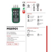 MASTECH MS5901 Circuit Analyzers LED Field Indicator Phase Rotation Tester 3 Motor Meter Sequence Tester Non-contact Rotary Field Indicator(MS5901)