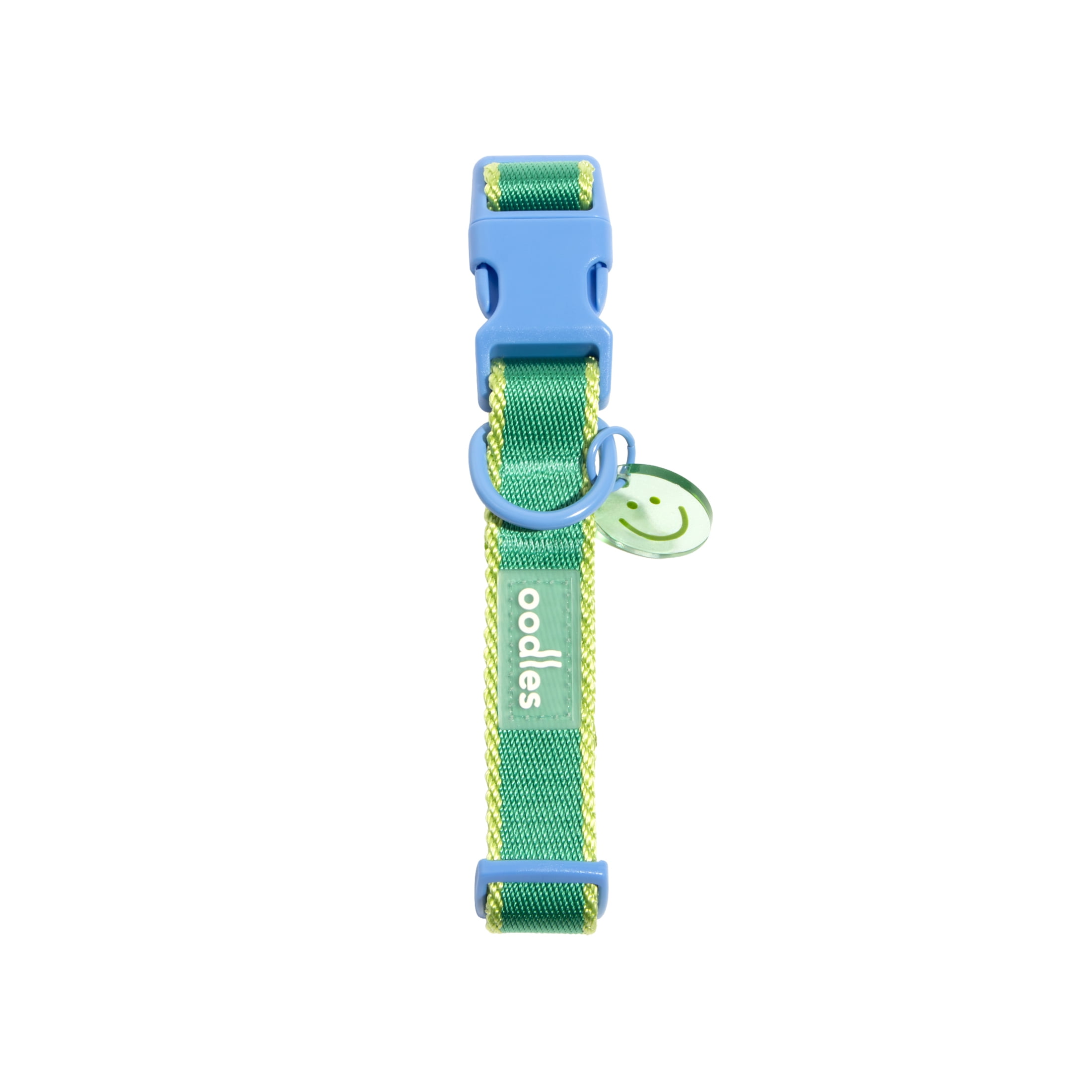 Oodles Smiley Charm Striped Polyester Fashion Dog Collar, Green, XL