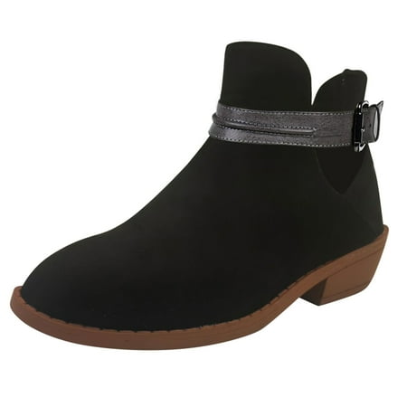 

EHQJNJ Black Ankle Boots Ankle Boots for Women Wide Width Women Shoes Short Toe Booties Heels Retro Buckle Round Strap Non Slip Women s Boots