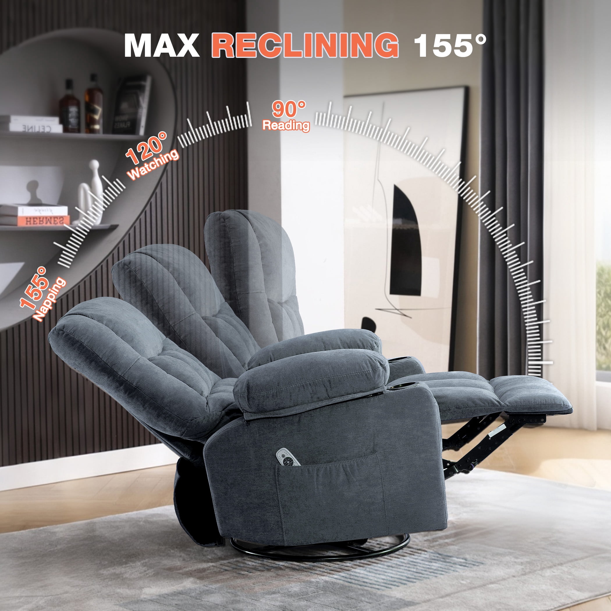 Oversized Massage Rocker Recliner Chair for Adults,Manual Vibration Massage with Heat, 8 Massage Points, 2 Cup Holders, USB Charging Port, Rocking Function, Reclines up to 150°