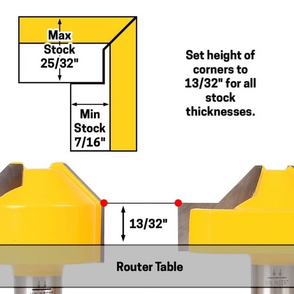 2 Bit Rabbet Miter Joinery Router Bit Set - 1/2" Shank - Yonico 15233