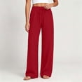 thumbnail image 4 of Wlynlyn Women Wide Leg Cotton Linen Pants with Pocket High Waisted Lounge Palazzo Pants Beach Vacation Trousers(X-Large,Red), 4 of 9