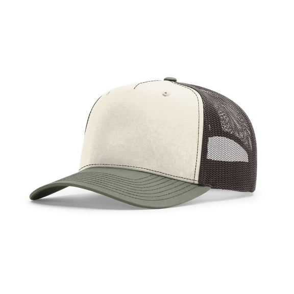 Richardson Five Panel Champ Trucker Hat (112FPC), One Size Fits Most, Tri-Color Birch/Brown/Loden